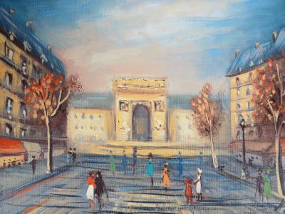 Michel PABOIS - Paris : L’Arc de Triomphe et les Champs-Elysées  - Huile sur toile originale signée 2