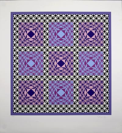 Victor VASARELY - Purple Squares, 1986 - Grande sérigraphie originale (signée à la main) 2
