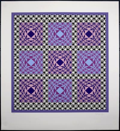 Victor VASARELY - Purple Squares, 1986 - Grande sérigraphie originale (signée à la main) 2