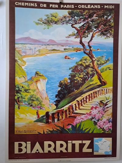 E. Paul Champseix (1890-1983) - La grande plage de Biarritz, 1935 - Affiche 2