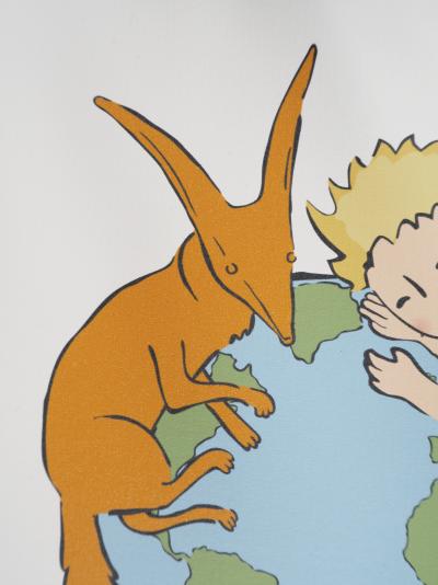 Antoine DE SAINT-EXUPERY : Le Petit Prince et le renard protègent la Terre - Lithographie 2