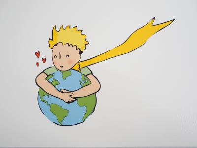 Antoine DE SAINT-EXUPÉRY (d’après) - Le Petit Prince embrasse la planète Terre, 2022 - lithographie 2