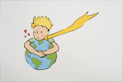 Antoine DE SAINT-EXUPERY : Le Petit Prince embrasse la Terre - Lithographie