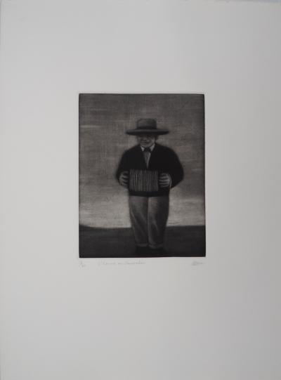 Richard DAVIES : L’homme au bandonéon - Gravure originale signée 2