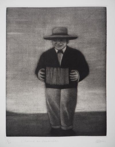 Richard DAVIES : L’homme au bandonéon - Gravure originale signée 2