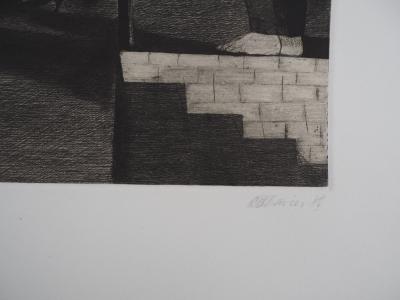 Richard DAVIES - A la gare - Gravure originale signée 2