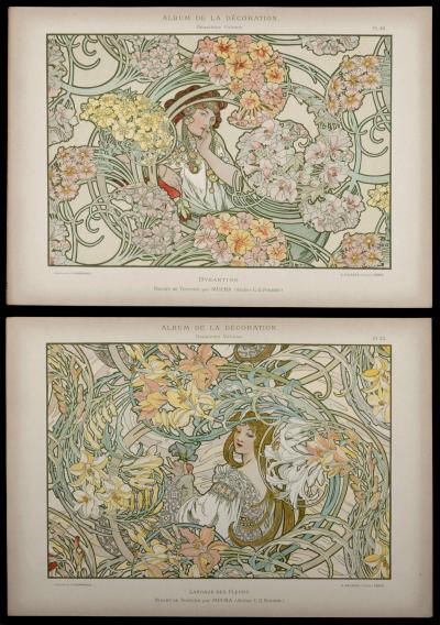 Alphonse MUCHA - Byzantine & Langage des Fleurs, ch. 1900 - Ensemble de 2 lithographies originales 2