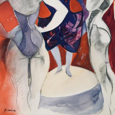 Camille HILAIRE - Le clown Auguste sur la piste, 1974 - Aquarelle et gouache originale signée 2