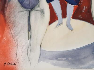 Camille HILAIRE - Le clown Auguste sur la piste, 1974 - Aquarelle et gouache originale signée 2
