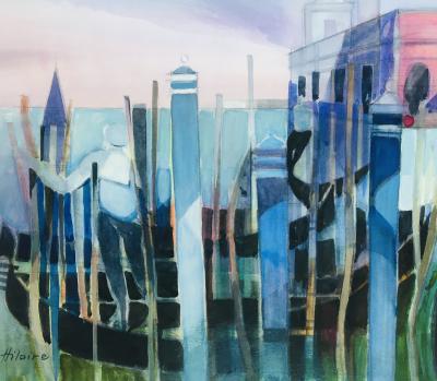 Camille HILAIRE - Gondolier devant la Punta della Dogana, Venise, 1980 - Aquarelle et gouache originale signée 2