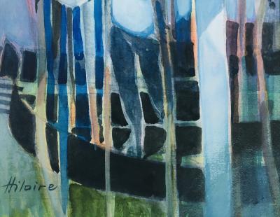 Camille HILAIRE - Gondolier devant la Punta della Dogana, Venise, 1980 - Aquarelle et gouache originale signée 2