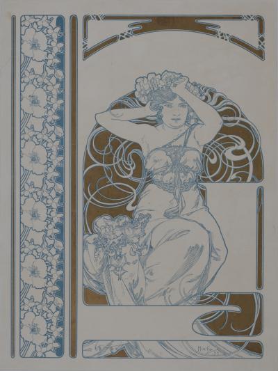 Mucha - Elégante à la couronne de fleurs 1899 - Affiche lithographique originale 2
