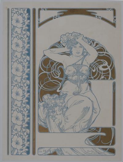 Mucha - Elégante à la couronne de fleurs 1899 - Affiche lithographique originale 2