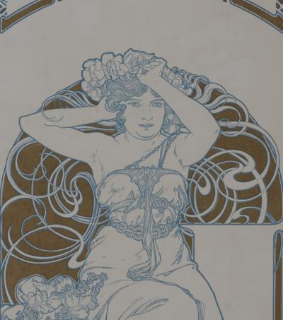 Mucha - Elégante à la couronne de fleurs 1899 - Affiche lithographique originale 2