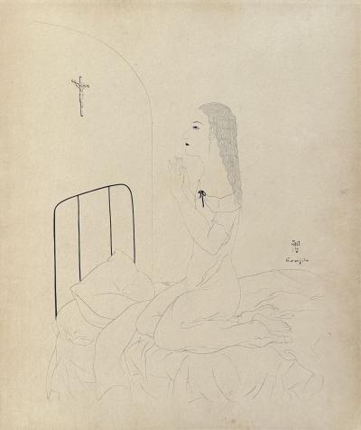 Léonard Tsuguharu Foujita (1886-1968) - La prière, 1920 - Eau forte originale signée dans la planche 2