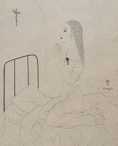 Léonard Tsuguharu Foujita (1886-1968) - La prière, 1920 - Eau forte originale signée dans la planche 2