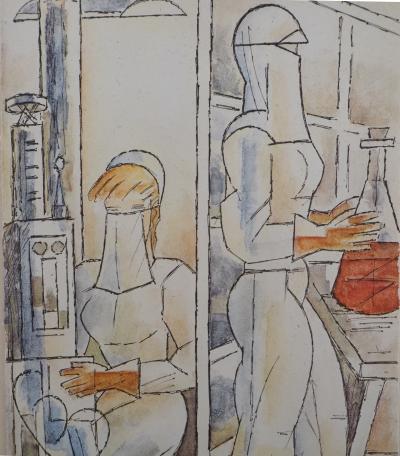Marcel GROMAIRE - Infirmières au laboratoire - Lithographie signée 2