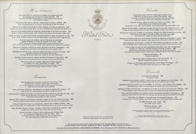 Menu Hôtel Ritz Paris 2