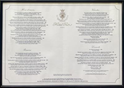 Menu Hôtel Ritz Paris 2