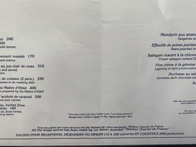 Menu Hôtel Ritz Paris 2