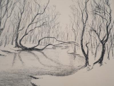 Charles LACOSTE : Pardies, sous bois en hiver - Lithographie originale, 1946 2
