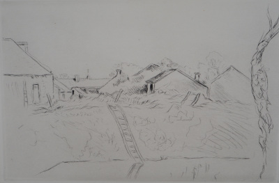 Lucien MAINSSIEUX : Cour de ferme berrichonne - Gravure Originale Signée, 1949 2