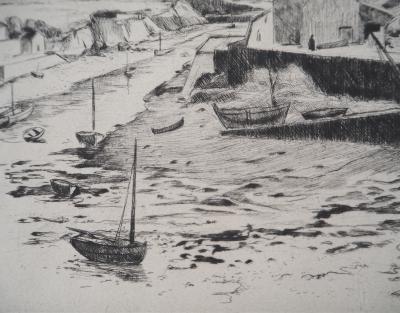 Eugène CORNEAU : Marée basse - Gravure Originale Signée, 1946 2
