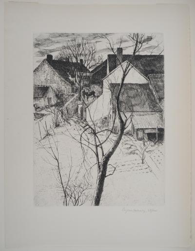 Eugène CORNEAU : Toits du village - Gravure Originale Signée, 1946 2
