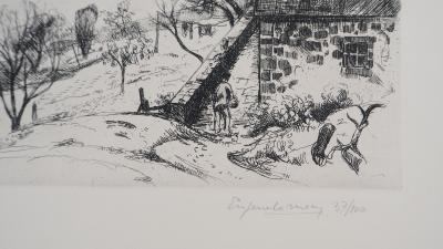 Eugène CORNEAU : Le vieux pignon - Gravure Originale Signée, 1946 2