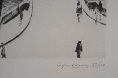 Eugène CORNEAU: Paris, The Little Bridge - Original Signed Etching, 1946 2