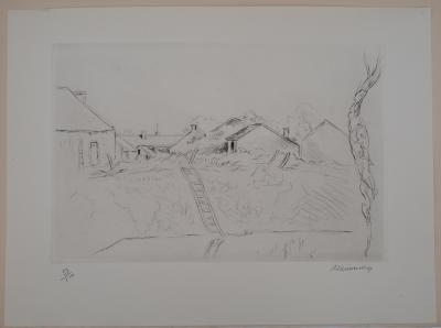 Lucien MAINSSIEUX : Cour de ferme berrichonne - Gravure Originale Signée, 1949 2