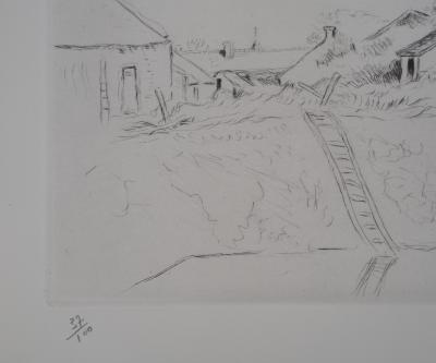 Lucien MAINSSIEUX : Cour de ferme berrichonne - Gravure Originale Signée, 1949 2