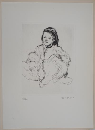 Lucien MAINSSIEUX : Marocaine accroupie - gravure originale signée, 1949 2