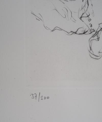 Lucien MAINSSIEUX : Marocaine accroupie - gravure originale signée, 1949 2
