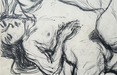 André COTTAVOZ - Femme allongée - Dessin original au fusain signée au crayon 2