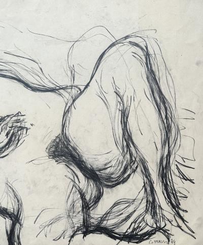 André COTTAVOZ - Femme allongée - Dessin original au fusain signée au crayon 2