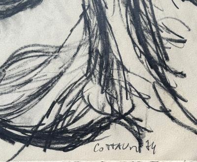 André COTTAVOZ - Femme allongée - Dessin original au fusain signée au crayon 2