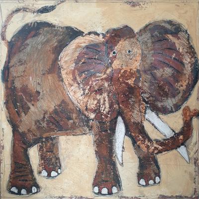 Herve MAURY,  ELEPHANT technique mixte sur TOILE signée vers 2015 2