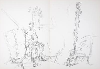 Alberto GIACOMETTI - Homme assis et sculpture, 1961 - Original lithograph on one double pages 2