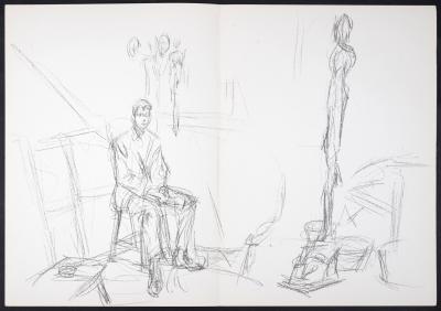 Alberto GIACOMETTI - Homme assis et sculpture, 1961 - Original lithograph on one double pages 2