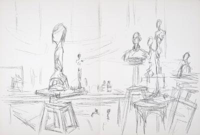 Alberto GIACOMETTI  - Atelier et sculptures, 1961 - Original lithograph on one double pages 2
