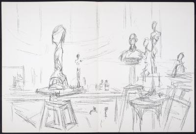 Alberto GIACOMETTI  - Atelier et sculptures, 1961 - Original lithograph on one double pages 2