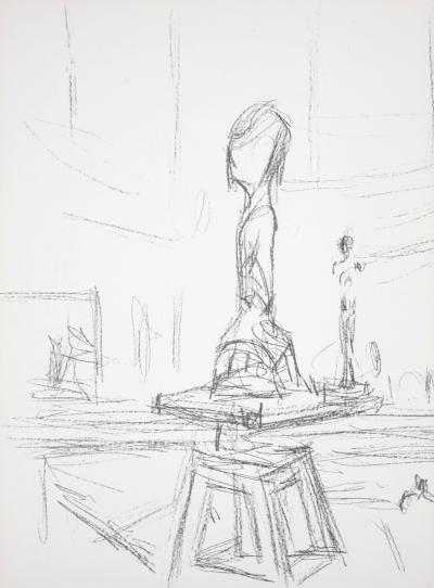 Alberto GIACOMETTI  - Atelier et sculptures, 1961 - Original lithograph on one double pages 2
