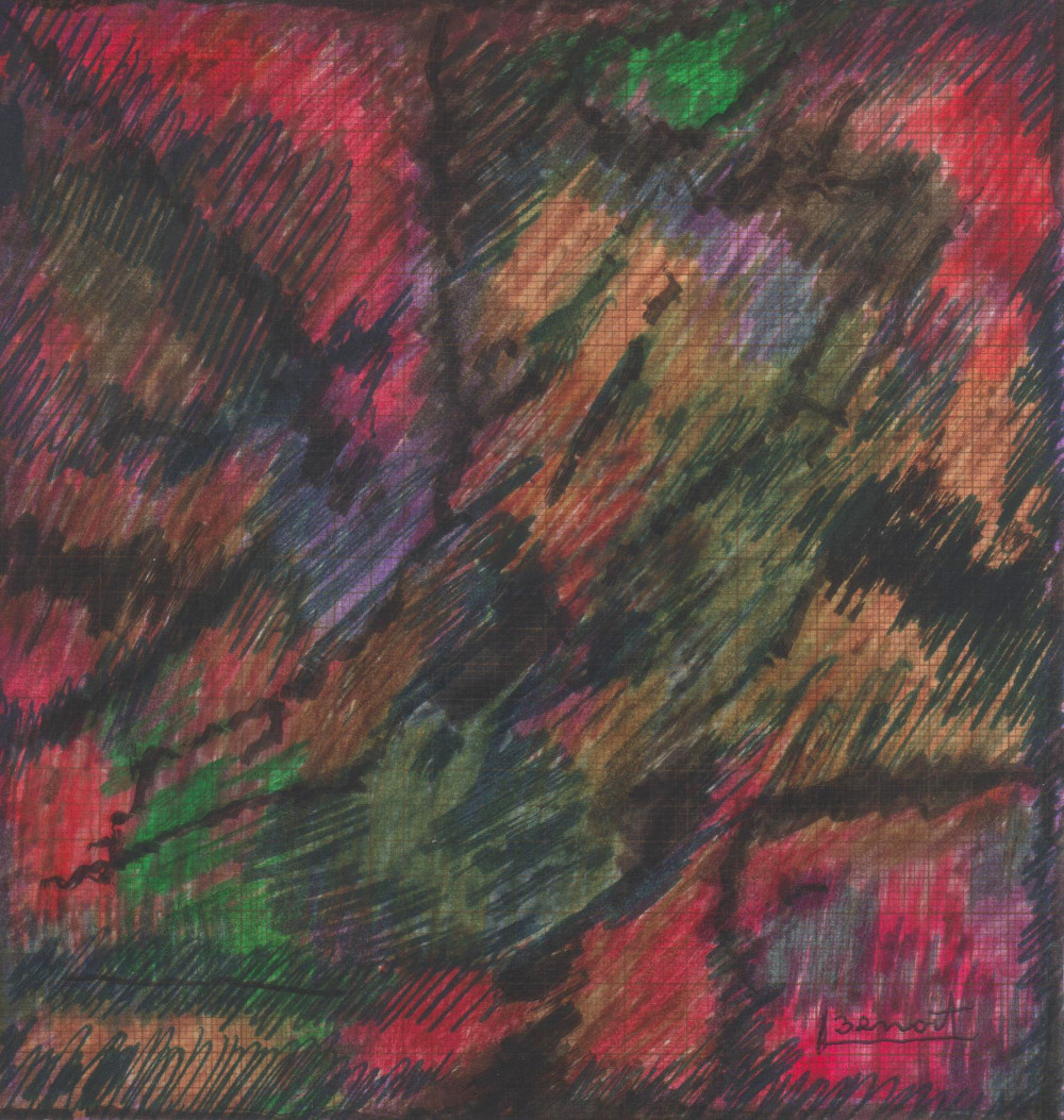 Tableau cubo-surréaliste, technique mixte sur papier, signé