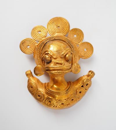 COLOMBIE Civilisation Taïrona - Femme aux spirales - Statuette en or tumbago 2