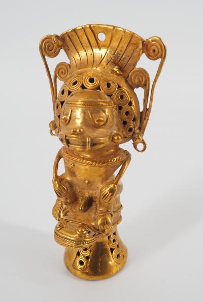 COLOMBIE Civilisation Taïrona - Chaman méditant - Statuette en or tumbago 2