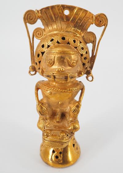 COLOMBIE Civilisation Taïrona - Chaman méditant - Statuette en or tumbago 2