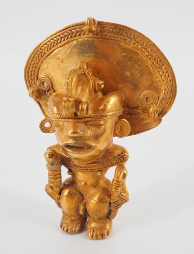 COLOMBIE Civilisation Taïrona - Roi aux sceptres - Statuette en or tumbago