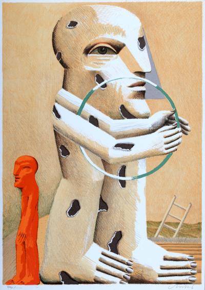 Horst ANTES - Figure tachetée avec cerceau, 1982 - Original lithograph on wove paper - Hand-signed 2