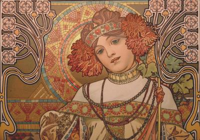 Alphonse MUCHA - Automne, 1897 - Original lithograph, enhanced with golden ink (Framed) 2